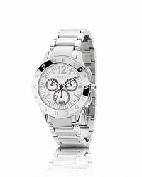 A sporty stainless stain watch from PANDORA, featuring a chronograph dial and the collection's signature black diamond crown. A sporty stainless stain watch from PANDORA, featuring a chronograph dial and the collection's signature black diamond crown.