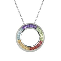 Platinum Plated Sterling Silver Multi-Gemstone Circle Pendant Necklace, 18