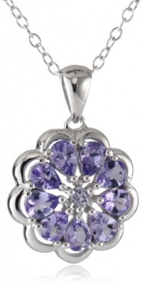Sterling Silver Flower Tanzanite Pendant Necklace, 18 Sterling Silver Flower Tanzanite Pendant Necklace, 18