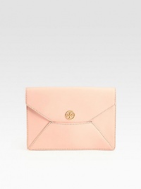 A perfectly-placed signature medallion tops this envelope clutch, impeccably crafted of fine saffiano calfskin. Magnetic flap closureOne outside open back pocketOne inside zip pocketInterior detachable mirrorLinen lining10W X 7H X 1DImported A perfectly-placed signature medallion tops this envelope clutch, impeccably crafted of fine saffiano calfskin. Magnetic flap closureOne outside open back pocketOne inside zip pocketInterior detachable mirrorLinen lining10W X 7H X 1DImported