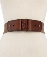 Define your shape with a vintage vibe with this waist-whittling, stretch belt from Fossil. Crafted in rich leather and soft elastic with braided detailing, it's an absolute essential for fall. Define your shape with a vintage vibe with this waist-whittling, stretch belt from Fossil. Crafted in rich leather and soft elastic with braided detailing, it's an absolute essential for fall.