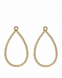 Slip PANDORA's 14K gold teardrop hoop charms onto french wire or hoop earrings for a dramatic customized look. Slip PANDORA's 14K gold teardrop hoop charms onto french wire or hoop earrings for a dramatic customized look.