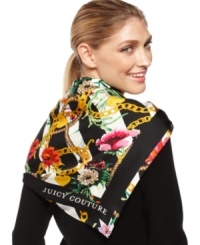 Regal and ravishing, this sumptuous silk scarf from Juicy Couture features its iconic signature pattern that makes a serious style statement. Pair it with something easygoing or elegant. Regal and ravishing, this sumptuous silk scarf from Juicy Couture features its iconic signature pattern that makes a serious style statement. Pair it with something easygoing or elegant.