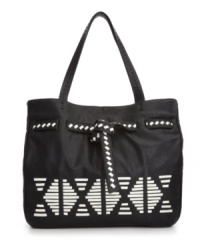 An indie-chic design with tribal-inspired accents. This eye-catching tote from Danielle Nicole features whip stitch detailing, a belted top and a classic tote shape. An indie-chic design with tribal-inspired accents. This eye-catching tote from Danielle Nicole features whip stitch detailing, a belted top and a classic tote shape.