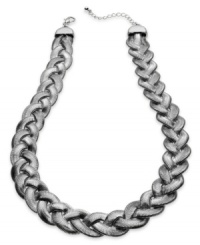 Weave together the perfect ensemble. Alfani's chic necklace features a braided design with a subtle shine. Crafted in imitation rhodium tone mixed metal. Approximate length: 18 inches + 3-inch extender. Weave together the perfect ensemble. Alfani's chic necklace features a braided design with a subtle shine. Crafted in imitation rhodium tone mixed metal. Approximate length: 18 inches + 3-inch extender.