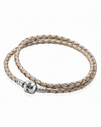 Charms and clips shine against PANDORA's leather double wrap bracelet. A sterling silver signature clasp lends an added touch of luxe. Charms and clips shine against PANDORA's leather double wrap bracelet. A sterling silver signature clasp lends an added touch of luxe.