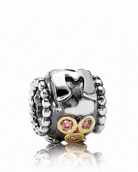 The perfect PANDORA piece for Mom, this sweet charm features a sterling silver M and 14K gold bezel-set salmon zirconia stones. The perfect PANDORA piece for Mom, this sweet charm features a sterling silver M and 14K gold bezel-set salmon zirconia stones.
