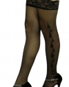 ToBeInStyle Women's Sheer Wide Lace Top Band Thigh Hi Stocking w/ Floral Seam