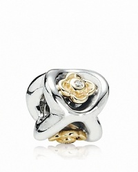 Glowing 14K gold posies with diamond centers pop from a polished sterling silver PANDORA charm. Glowing 14K gold posies with diamond centers pop from a polished sterling silver PANDORA charm.