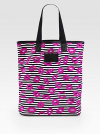 Flirty lips transform this striped nylon essential into an easy favorite. Double top handles, 8 dropOpen topOne inside open pocket13½W X 16½H X 3¼DImported Flirty lips transform this striped nylon essential into an easy favorite. Double top handles, 8 dropOpen topOne inside open pocket13½W X 16½H X 3¼DImported
