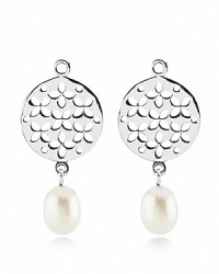 Customize your PANDORA earrings with white pearl and sterling silver disk drop charms. Customize your PANDORA earrings with white pearl and sterling silver disk drop charms.