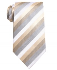 With a sleek modern stripe and refreshing color palette, this tie from Geoffrey Beene will instantly boost your office attire. With a sleek modern stripe and refreshing color palette, this tie from Geoffrey Beene will instantly boost your office attire.