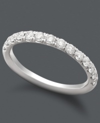 A sparkling wedding band provides the perfect complement. Crafted in 14k white gold, ring features pave-set, round-cut diamonds (1/2 ct. t.w.). A sparkling wedding band provides the perfect complement. Crafted in 14k white gold, ring features pave-set, round-cut diamonds (1/2 ct. t.w.).
