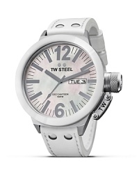 TW Steel teams a bold face with a classic leather strap for a timepiece with modern appeal. TW Steel teams a bold face with a classic leather strap for a timepiece with modern appeal.