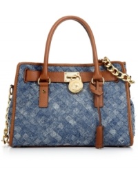 A classic, tailored tote gets a modern update in woven washed denim with a remarkably soft finish. Gold-tone buckles and chain-link strap add dimension, while a well-organized interior keeps all your essentials secure. A classic, tailored tote gets a modern update in woven washed denim with a remarkably soft finish. Gold-tone buckles and chain-link strap add dimension, while a well-organized interior keeps all your essentials secure.