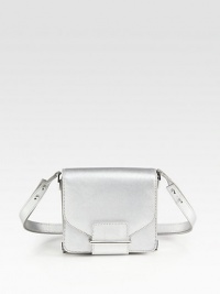 Make a big impact with this petite metallic saffiano leather design.Adjustable shoulder strap, 12-23½ dropSlide flap closureThree inner compartmentsOne inside open pocketCotton lining6¾W X 6H X 2¼DImported Make a big impact with this petite metallic saffiano leather design.Adjustable shoulder strap, 12-23½ dropSlide flap closureThree inner compartmentsOne inside open pocketCotton lining6¾W X 6H X 2¼DImported