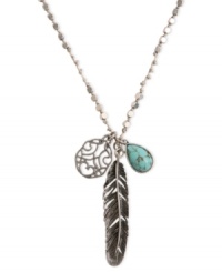 Flight of fancy. This necklace from Lucky Brand is crafted from silver-tone mixed metal, with semi-precious rock crystal accents for a stylish approach. Item comes packaged in a signature Lucky Brand Box. Approximate length: 30 inches. Approximate drop: 2-7/8 inches. Flight of fancy. This necklace from Lucky Brand is crafted from silver-tone mixed metal, with semi-precious rock crystal accents for a stylish approach. Item comes packaged in a signature Lucky Brand Box. Approximate length: 30 inches. Approximate drop: 2-7/8 inches.