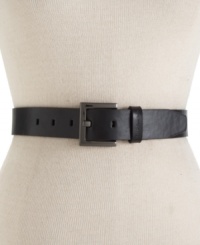 A rich, leather belt with gunmetal hardware and logo-embossed loop gives you a leg up on the competition. By Calvin Klein. A rich, leather belt with gunmetal hardware and logo-embossed loop gives you a leg up on the competition. By Calvin Klein.