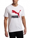 PUMA Apparel Men's Vintage Logo Tee, White-New Navy-Ribbon Red, Large