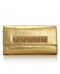 Shine bright all night with this glam goodie from MICHAEL Michael Kors. Croc-embossed leather and gleaming stud accents lend an exotic look, while the sleek shape tucks effortlessly under your arm. Shine bright all night with this glam goodie from MICHAEL Michael Kors. Croc-embossed leather and gleaming stud accents lend an exotic look, while the sleek shape tucks effortlessly under your arm.