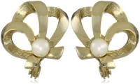 Anne Klein Araway Gold-Tone Pearl Ribbon Button Earrings Anne Klein Araway Gold-Tone Pearl Ribbon Button Earrings