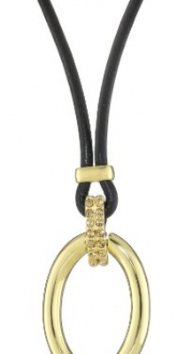T Tahari Linked In Leather Laniard with Circle Pendant Necklace T Tahari Linked In Leather Laniard with Circle Pendant Necklace