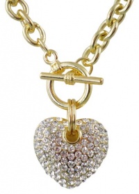 Designer Inspired BLING Crystal Embellished Puff Heart Toggle 17 Chain Necklace - Gold Plated Designer Inspired BLING Crystal Embellished Puff Heart Toggle 17 Chain Necklace - Gold Plated