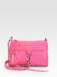 A versatile design in patent leather, accented with sleek hardware and a versatile detachable strap.Detachable chain and leather shoulder strap, 22 dropMagnetic top closureProtective metal feetOne outside zip pocket with hookOne inside zip pocketTwo inside open pocketsCotton lining9W X 6H X 1DImported A versatile design in patent leather, accented with sleek hardware and a versatile detachable strap.Detachable chain and leather shoulder strap, 22 dropMagnetic top closureProtective metal feetOne outside zip pocket with hookOne inside zip pocketTwo inside open pocketsCotton lining9W X 6H X 1DImported
