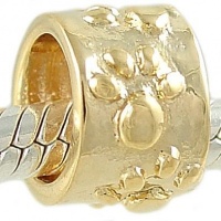 Dog Paw Print 14k Gold on 925 Sterling Silver Bead fits European Charm Bracelet Dog Paw Print 14k Gold on 925 Sterling Silver Bead fits European Charm Bracelet