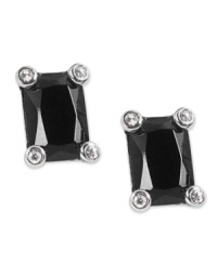 This fantastic four-sided set of stud earrings from Carolee features glass accents at the corners, off-setting an emerald-cut black stone. Crafted from silver-tone mixed metal. Approximate drop: 1/2 inch.