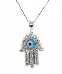 Sterling Silver 925 Clear CZ Evil Eye HAMSA Pendant Necklace with Chain Sterling Silver 925 Clear CZ Evil Eye HAMSA Pendant Necklace with Chain