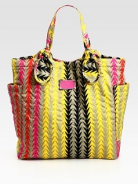 This vibrant carryall features signature letter stitching on printed nylon, complete with large over-sized pockets and knotted handles. Double top handles, 7½ dropMagnetic top closureTwo outside open pocketsOne inside zip pocketTwo inside open pocketsLogo-print lining14½W X 14½H X 4¼DImported This vibrant carryall features signature letter stitching on printed nylon, complete with large over-sized pockets and knotted handles. Double top handles, 7½ dropMagnetic top closureTwo outside open pocketsOne inside zip pocketTwo inside open pocketsLogo-print lining14½W X 14½H X 4¼DImported