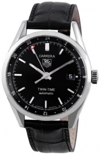 TAG Heuer Men's WV2115.FC6180 Carerra Calibre 7 Twin Time Automatic Black Dial Black Crocodile Watch