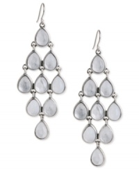 Postmodern chic. Lucky Brand's chandelier earrings are crafted from silver-tone mixed metal with simulated quartz accents in elegant abundance. Approximate drop: 3 inches. Postmodern chic. Lucky Brand's chandelier earrings are crafted from silver-tone mixed metal with simulated quartz accents in elegant abundance. Approximate drop: 3 inches.