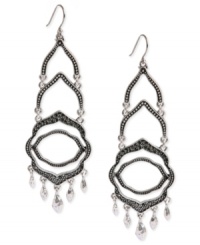 Eclectic elegance. Lucky Brand's chandelier earrings are crafted from silver-tone mixed metal with glass accents only adding to the appeal. Approximate drop: 3-5/8 inches. Eclectic elegance. Lucky Brand's chandelier earrings are crafted from silver-tone mixed metal with glass accents only adding to the appeal. Approximate drop: 3-5/8 inches.