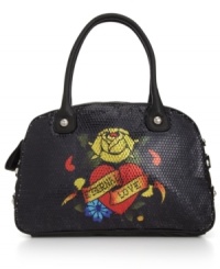 Flower power forever: Ed Hardy's Fleur Delight bowler features the vow Eternal Love rendered in glittering sequins. Flower power forever: Ed Hardy's Fleur Delight bowler features the vow Eternal Love rendered in glittering sequins.