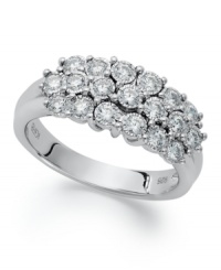 Effervescent and luminous, this sparkling three-row design highlights round-cut diamonds (1/2 ct. t.w.) in sterling silver. Size 7. Effervescent and luminous, this sparkling three-row design highlights round-cut diamonds (1/2 ct. t.w.) in sterling silver. Size 7.