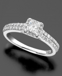 Celebrate life's special moment. This 14k white gold engagement ring features princess- and round-cut diamonds (3/4 ct. t.w.). Celebrate life's special moment. This 14k white gold engagement ring features princess- and round-cut diamonds (3/4 ct. t.w.).