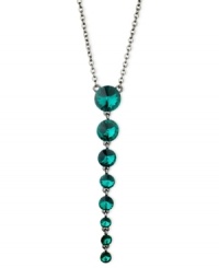 Teal appeal. This Y-shaped necklace from GUESS is crafted from hematite-tone mixed metal with glass crystal stones putting on a dazzling display. Item comes packaged in a signature GUESS Gift Box. Approximate length: 18 inches + 2-inch extender. Approximate drop: 4 inches. Teal appeal. This Y-shaped necklace from GUESS is crafted from hematite-tone mixed metal with glass crystal stones putting on a dazzling display. Item comes packaged in a signature GUESS Gift Box. Approximate length: 18 inches + 2-inch extender. Approximate drop: 4 inches.