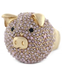 Barnyard beauty. BCBGeneration's whimsical stretch cocktail ring is crafted from gold-tone mixed metal with pink accents providing a sparkling touch. Ring adjusts to fit finger. Barnyard beauty. BCBGeneration's whimsical stretch cocktail ring is crafted from gold-tone mixed metal with pink accents providing a sparkling touch. Ring adjusts to fit finger.