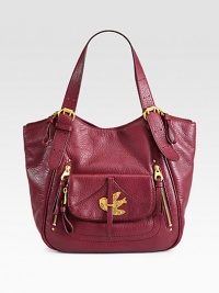 A signature metal accent adds a touch of whimsy to this pebbled leather tote with sleek front zippers. Double adjustable shoulder straps, 3-11 dropTop magnetic snap closureTwo outside zip pocketsOne outside open pocketOne inside zip pocketTwo inside open pocketsFully lined17W X 12½H X 6DImported A signature metal accent adds a touch of whimsy to this pebbled leather tote with sleek front zippers. Double adjustable shoulder straps, 3-11 dropTop magnetic snap closureTwo outside zip pocketsOne outside open pocketOne inside zip pocketTwo inside open pocketsFully lined17W X 12½H X 6DImported
