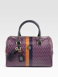 Sleek center stripes lend a sporty appeal to this top-handle design, featuring the signature print on coated canvas. Double top handles, 7 dropTop zip closureProtective metal feetOne inside zip pocketTwo inside open pocketsCanvas lining14W X 9H X 6½DImported Sleek center stripes lend a sporty appeal to this top-handle design, featuring the signature print on coated canvas. Double top handles, 7 dropTop zip closureProtective metal feetOne inside zip pocketTwo inside open pocketsCanvas lining14W X 9H X 6½DImported