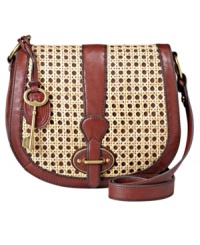 Reminiscent of the classic girl-meets-boy look, this Vintage Re-Issue from Fossil was inspired by Italian bags from the 70s. The contrast of buttery soft leather and natural bamboo caning, accented with brass-tone hardware and detachable key, complete the look with charm and grace. Reminiscent of the classic girl-meets-boy look, this Vintage Re-Issue from Fossil was inspired by Italian bags from the 70s. The contrast of buttery soft leather and natural bamboo caning, accented with brass-tone hardware and detachable key, complete the look with charm and grace.