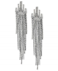 Fringe benefits. This pair of linear earrings from Haskell is crafted from hematite-tone mixed metal with glass crystal and beads making up the chain for a cutting-edge look. Approximate drop: 4-3/4 inches. Fringe benefits. This pair of linear earrings from Haskell is crafted from hematite-tone mixed metal with glass crystal and beads making up the chain for a cutting-edge look. Approximate drop: 4-3/4 inches.