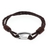 Men's 8 Inch Brown Genuine Leather Bracelet With Stainless Steel