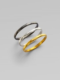 From the Skittle Collection. A set of three hammered rings - blackened and white sterling silver and 24k yellow gold - look as divine worn together as they do apart.24k yellow gold Sterling silver Imported