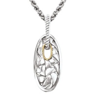 925 Silver Oval Weave Design Pendant with 18k Gold Accents 925 Silver Oval Weave Design Pendant with 18k Gold Accents