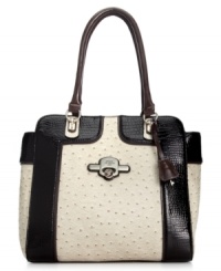 A shoulder-right shape embossed with ostrich print, this GUESS carryall is set to see your through the seasons. Ideally sized for the daytime essentials with a zip-top closure and plenty of pockets, it's practically perfect. A shoulder-right shape embossed with ostrich print, this GUESS carryall is set to see your through the seasons. Ideally sized for the daytime essentials with a zip-top closure and plenty of pockets, it's practically perfect.