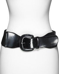 Bring a glamorous finish to your look with Lauren Ralph Lauren's wide shaped belt in glossy patent leather. Bring a glamorous finish to your look with Lauren Ralph Lauren's wide shaped belt in glossy patent leather.