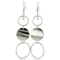 3 RD WIRE FLAT DISC W/ STONE SILVER EAR Triple Circle and Shimmering Rhinestone Silver Tone Dangle Earrings 3 RD WIRE FLAT DISC W/ STONE SILVER EAR Triple Circle and Shimmering Rhinestone Silver Tone Dangle Earrings